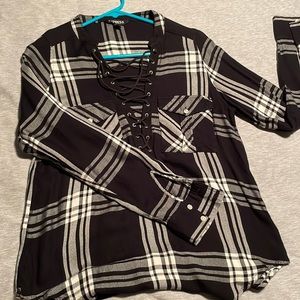 Express black and white lace up flannel